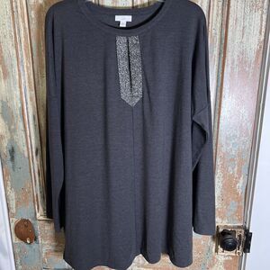 J Jill Gray Embellished Keyhole Oversized Dolman Sleeve Blouse Size Large